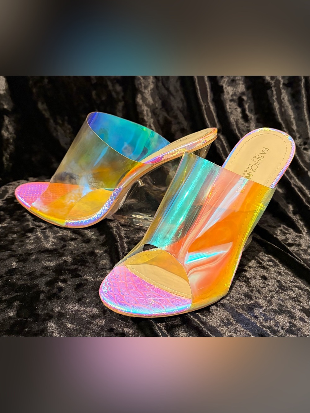 Fashion Nova Iridescent Wedge Block Heel Shoes